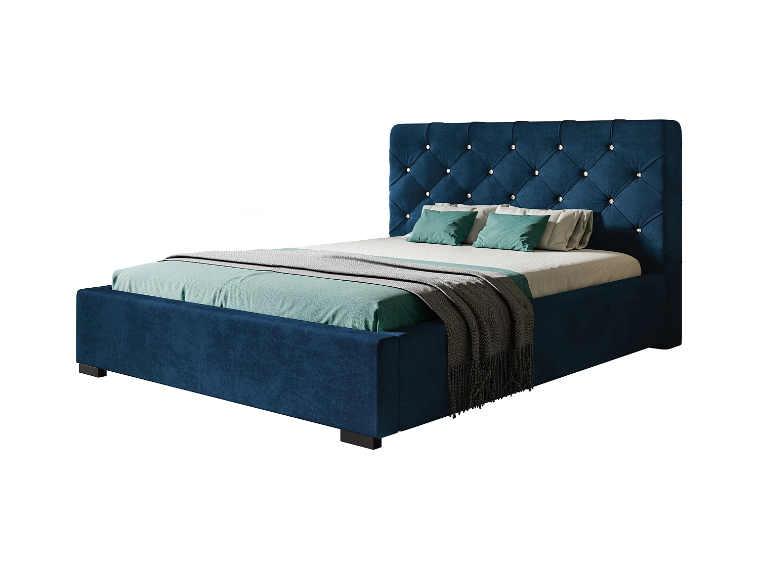 Lit rembourré Boston avec tête de lit, 180x200 cm, lit double avec coffre de rangement et sommier à lattes en bois, tissu velours, couleur : gris