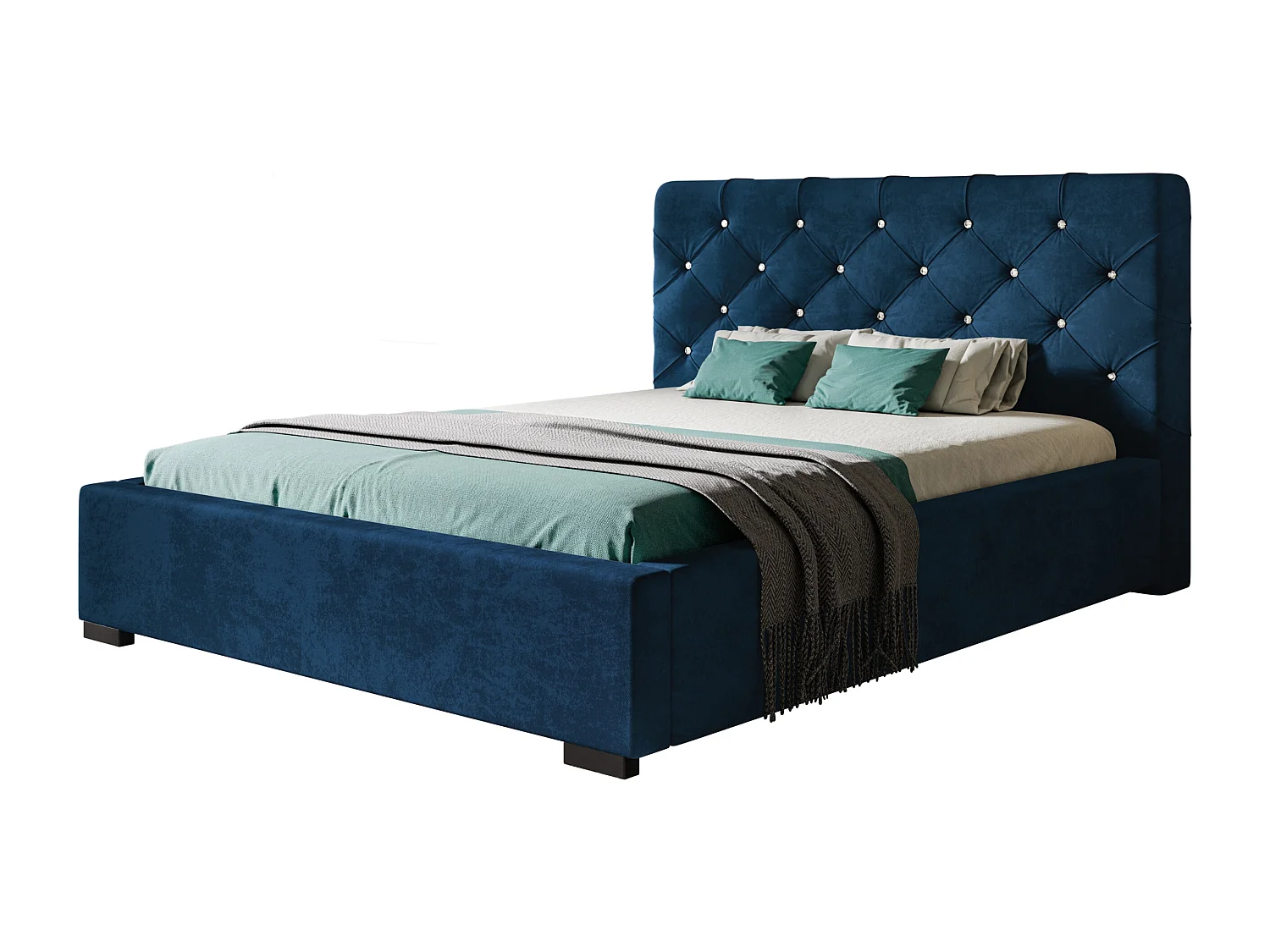 Lit rembourré Boston avec tête de lit, 180x200 cm, lit double avec coffre de rangement et sommier à lattes en bois, tissu velours, couleur : gris