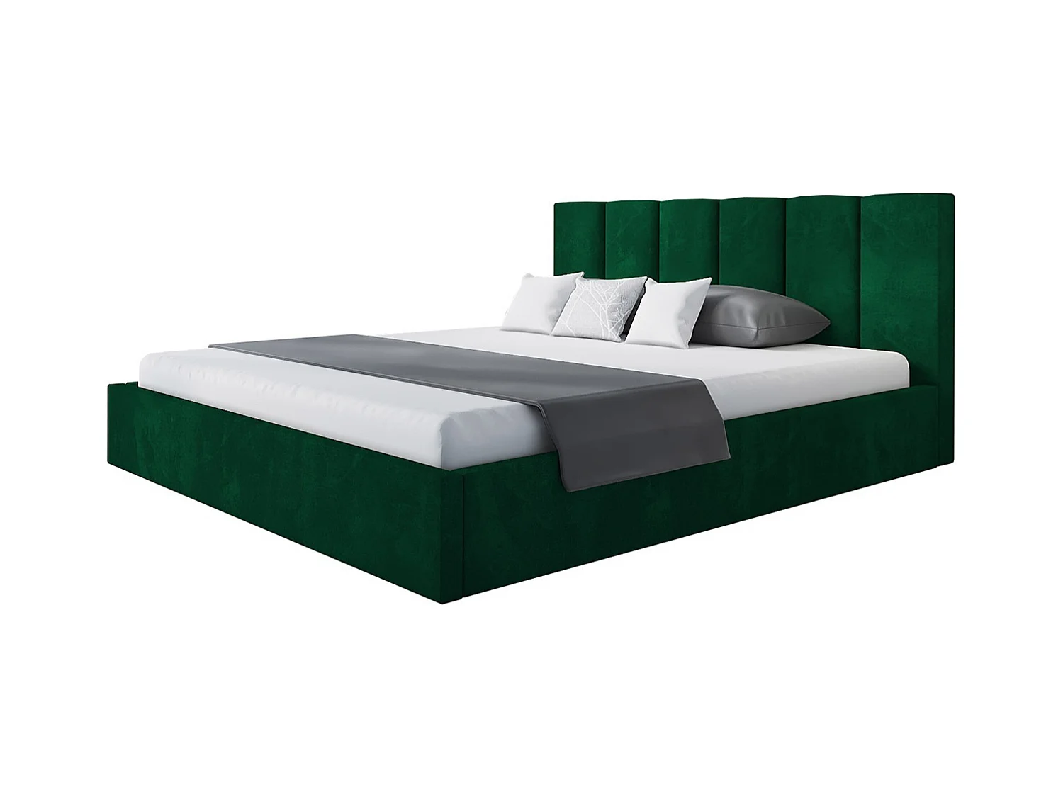 Lit rembourré TOKIO SLIM avec tête de lit, 140 x 200 cm, lit double avec coffre de rangement et sommier à lattes en bois, couleur : vert, tissu velours