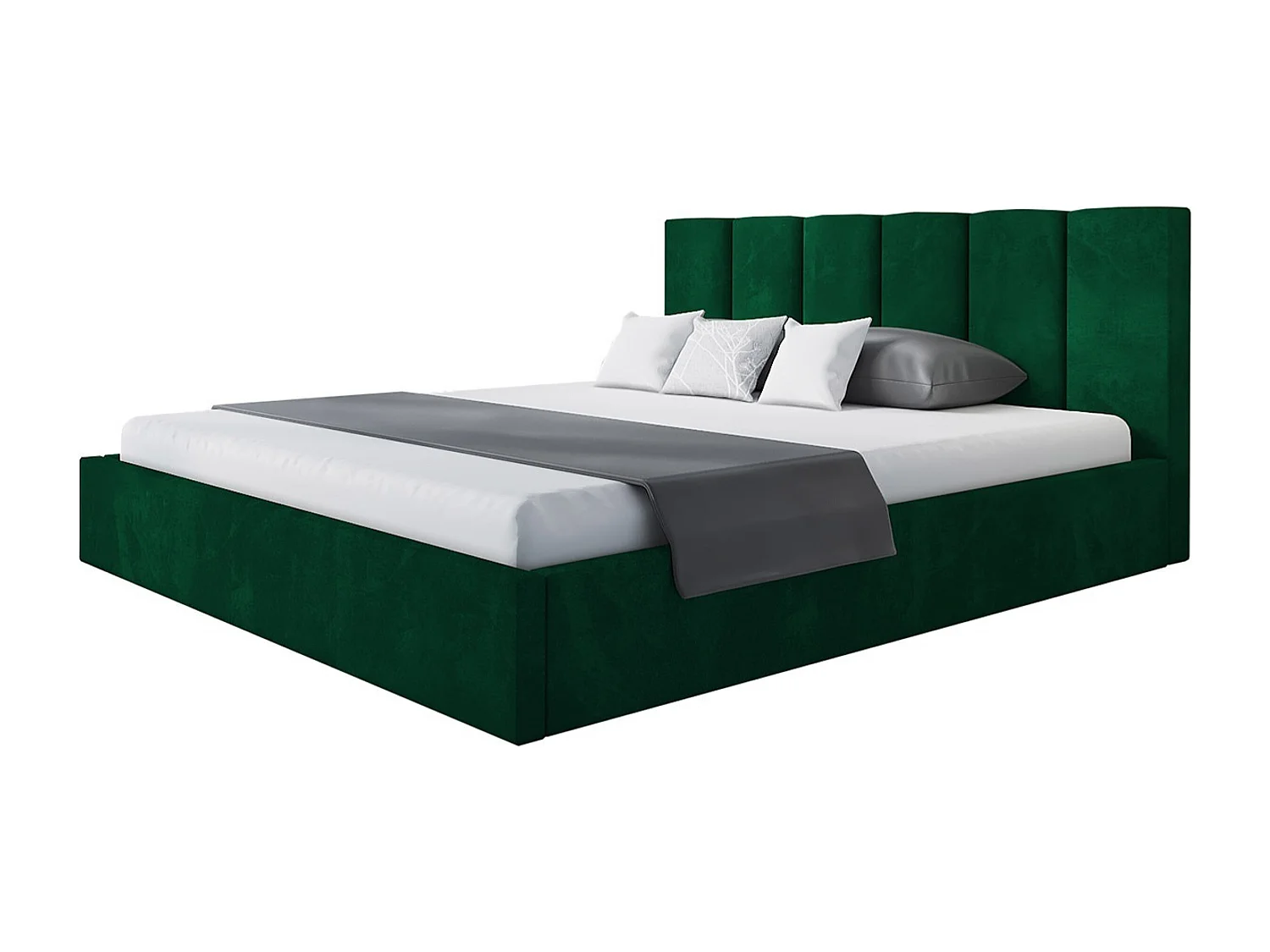 Lit rembourré TOKIO SLIM avec tête de lit, 140x200 cm, avec coffre de rangement et sommier à lattes en bois, couleur: vert, tissu velours