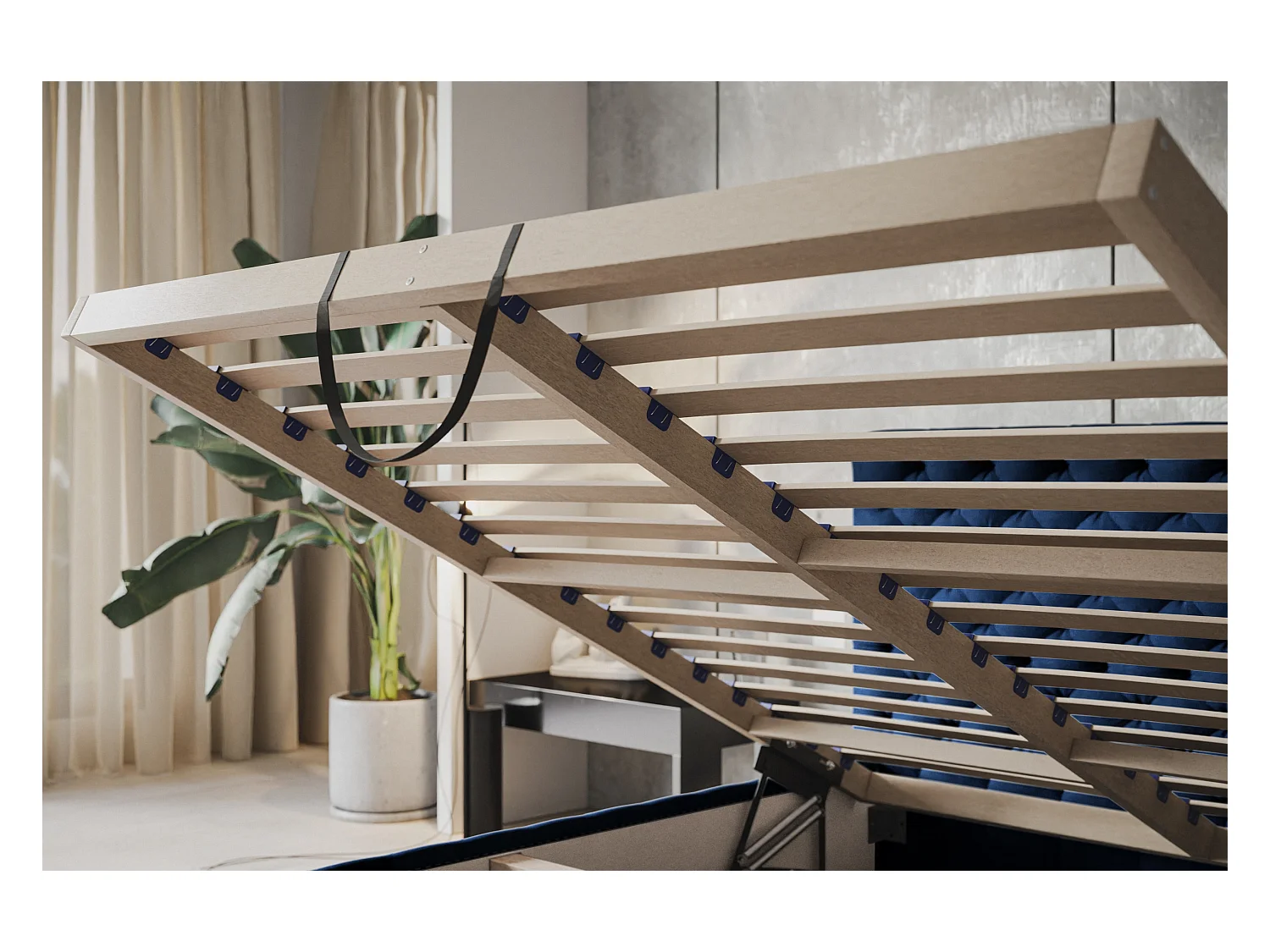 Lit rembourré MIAMI SLIM avec tête de lit, 120 x 200 cm, lit double avec coffre de rangement et sommier à lattes en bois, couleur : noir, tissu velours