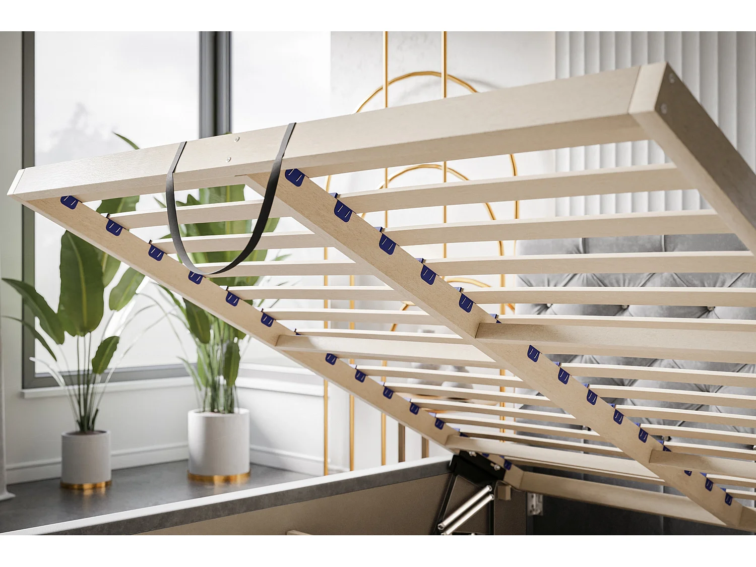 Lit rembourré Boston avec tête de lit, 120x200 cm,  avec coffre de rangement et sommier à lattes en bois, tissu velours, couleur: beige