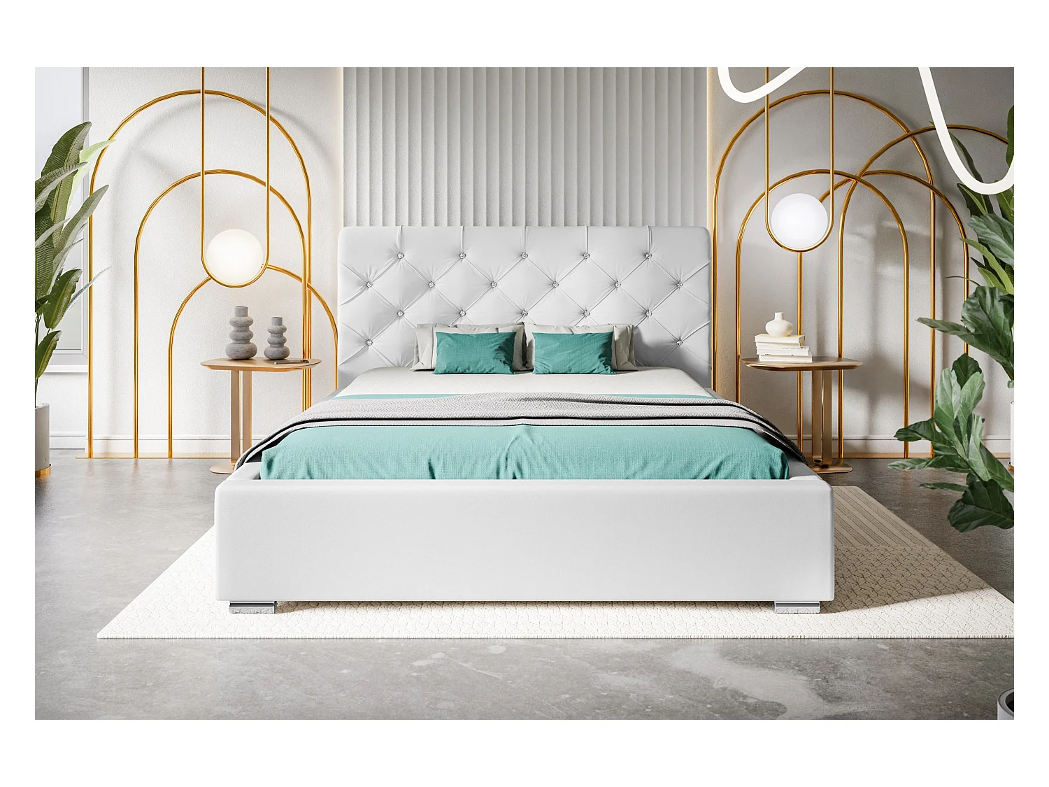 Lit rembourré Boston avec tête de lit, 180x200 cm, lit double avec coffre de rangement et sommier à lattes en bois, tissu velours, couleur : vert