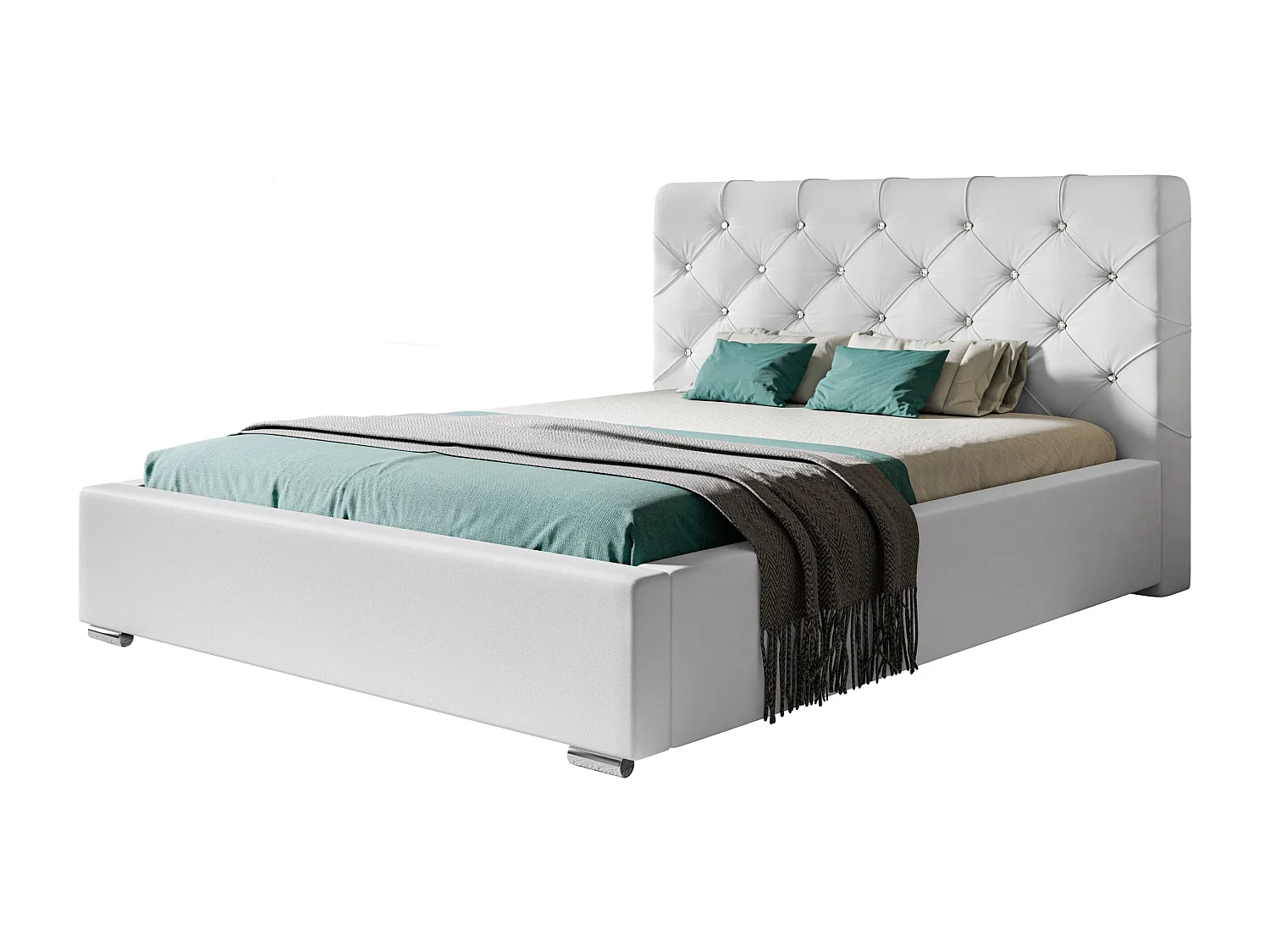 Lit rembourré Boston avec tête de lit, 180x200 cm, lit double avec coffre de rangement et sommier à lattes en bois, tissu velours, couleur : vert