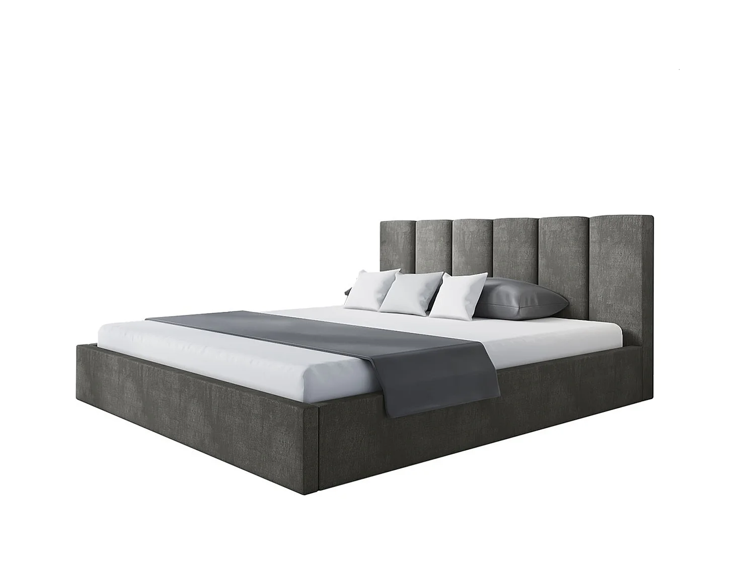 Lit rembourré TOKIO SLIM avec tête de lit, 160 x 200 cm, lit double avec coffre de rangement et sommier à lattes en bois, couleur : gris, tissu velours