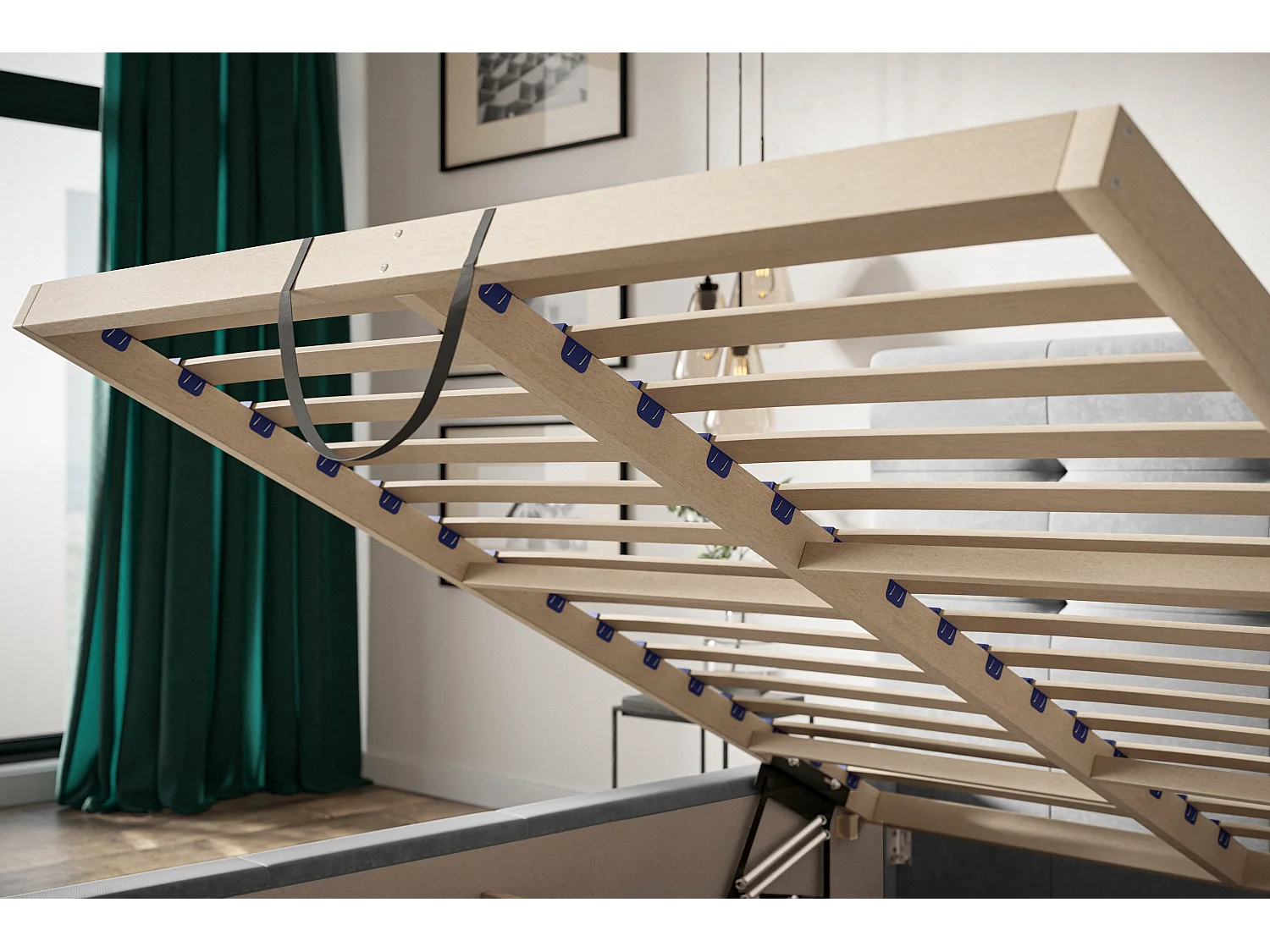 Lit rembourré Oslo avec tête de lit, 120x200 cm, lit double avec coffre de rangement et sommier à lattes en bois, tissu structuré, couleur : gris foncé