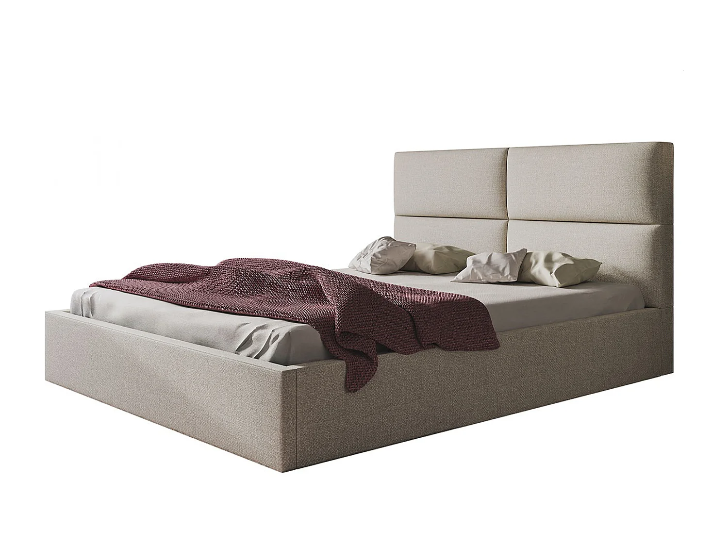 Lit rembourré LIZBONA SLIM avec tête de lit, 160x200 cm, avec coffre de rangement et sommier à lattes en bois, couleur: beige, tissu velours