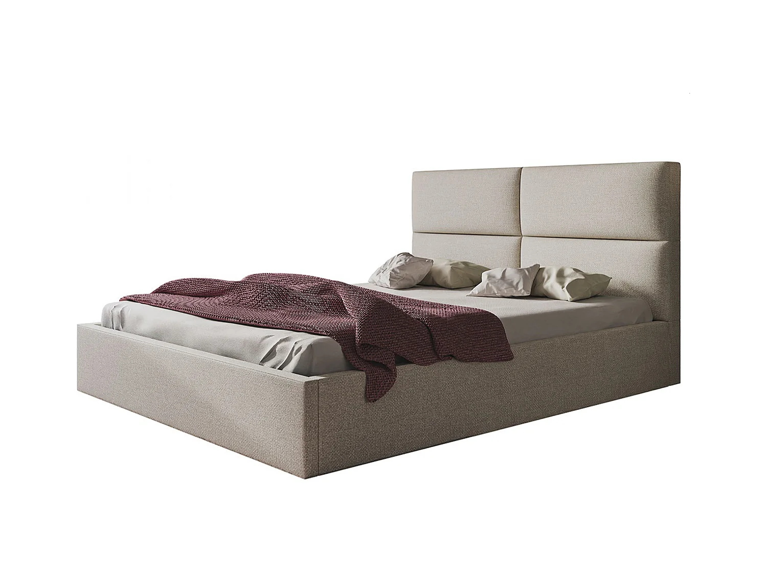 Lit rembourré LIZBONA SLIM avec tête de lit, 180 x 200 cm, lit double avec coffre de rangement et sommier à lattes en bois, couleur : beige, tissu velours