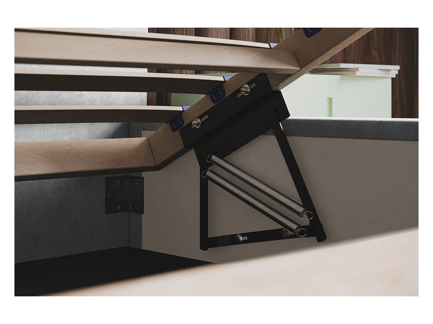 Lit rembourré LIZBONA SLIM avec tête de lit, 180 x 200 cm, lit double avec coffre de rangement et sommier à lattes en bois, couleur : beige, tissu velours