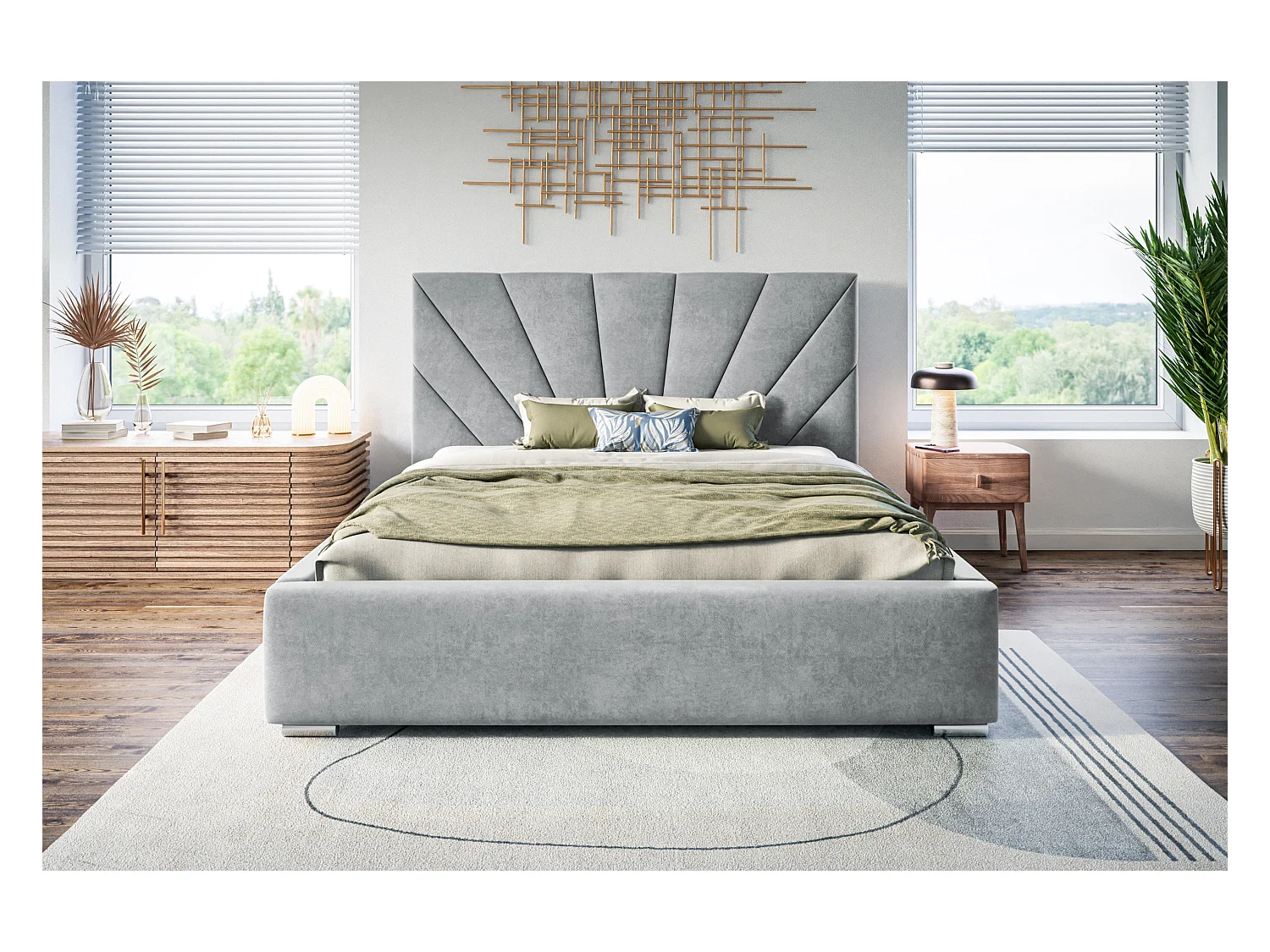 Lit rembourré Denver avec tête de lit, 120x200 cm, lit double avec coffre de rangement et sommier à lattes en bois, tissu velours, couleur : gris