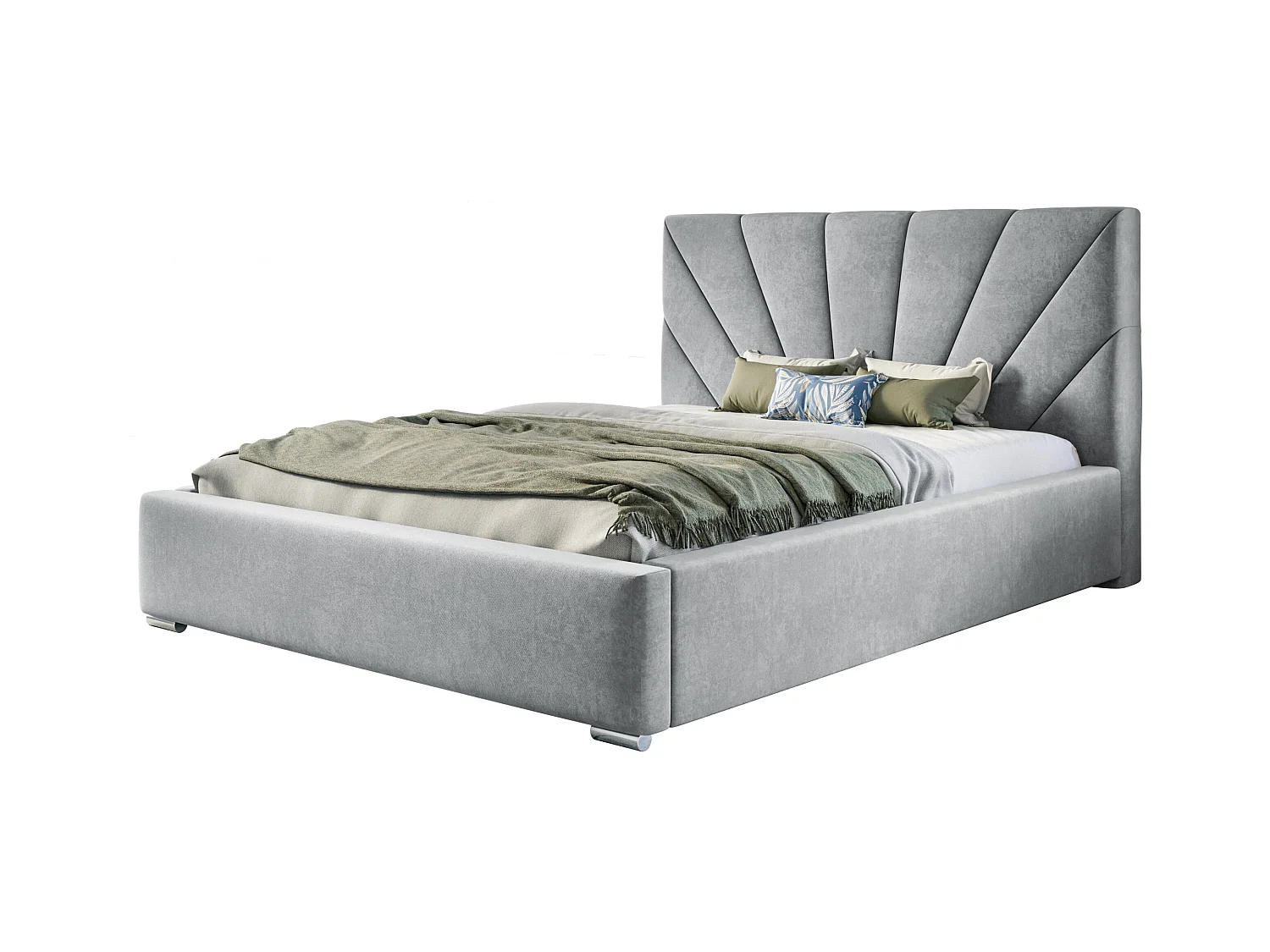 Lit rembourré Denver avec tête de lit, 120x200 cm, lit double avec coffre de rangement et sommier à lattes en bois, tissu velours, couleur : gris