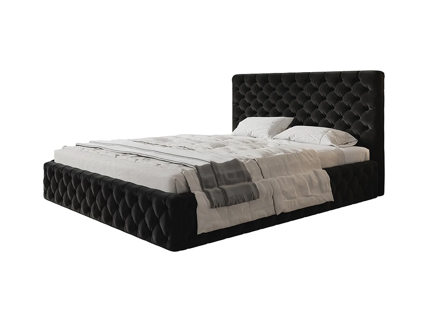 Lit rembourré MIAMI SLIM avec tête de lit, 160 x 200 cm, lit double avec coffre de rangement et sommier à lattes en bois, couleur : noir, tissu velours