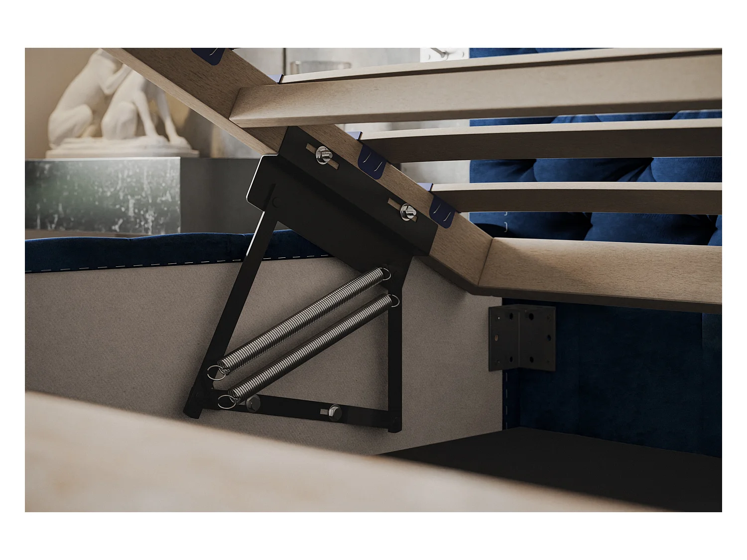 Lit rembourré MIAMI SLIM avec tête de lit, 160 x 200 cm, lit double avec coffre de rangement et sommier à lattes en bois, couleur : noir, tissu velours