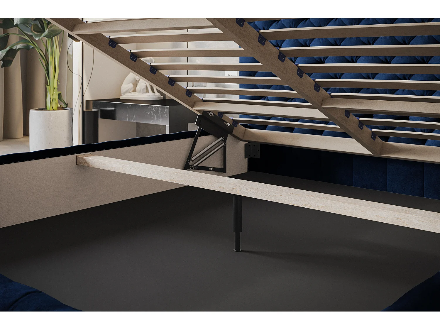 Lit rembourré MIAMI SLIM avec tête de lit, 160 x 200 cm, lit double avec coffre de rangement et sommier à lattes en bois, couleur : noir, tissu velours