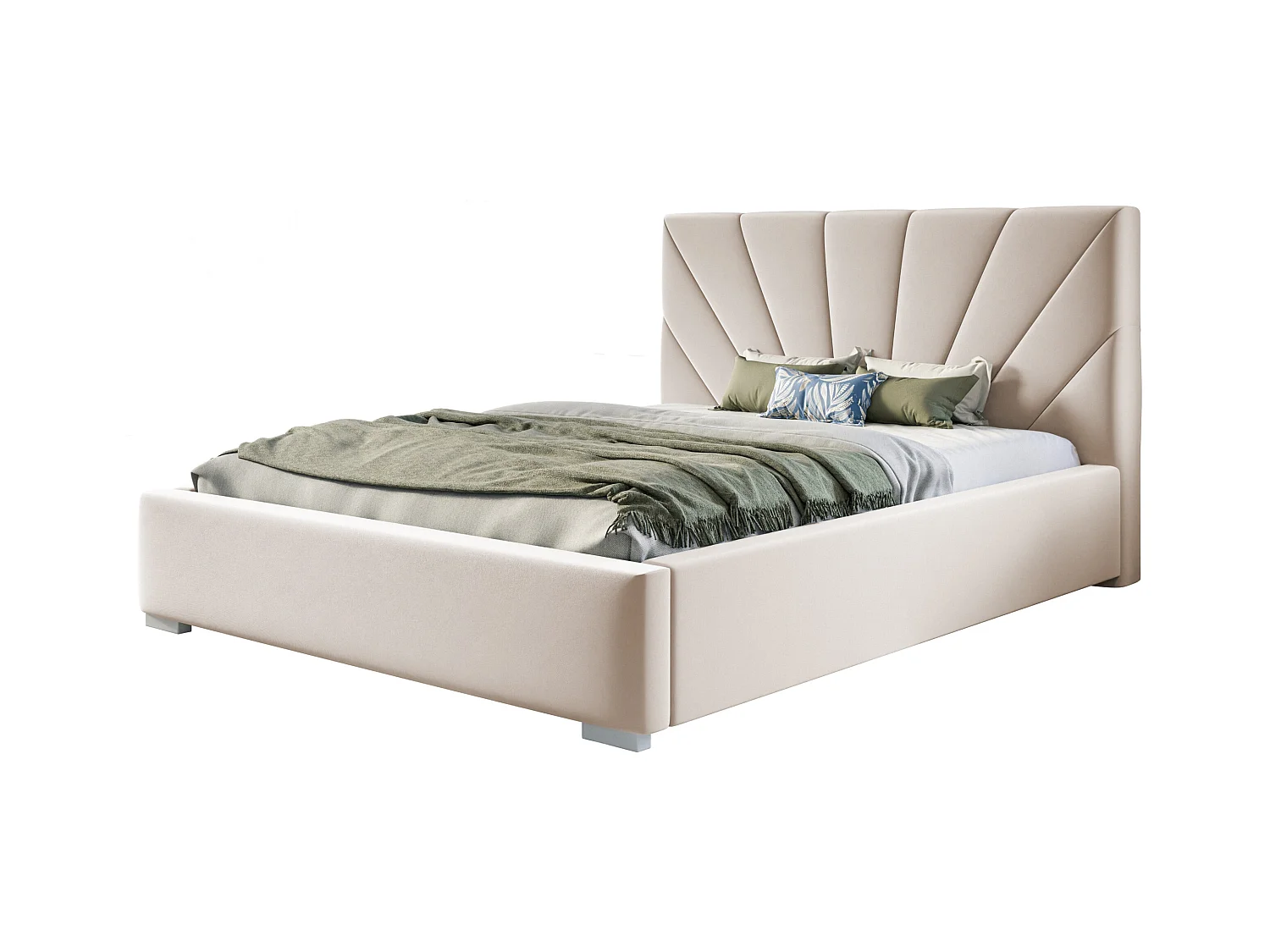 Lit rembourré Denver avec tête de lit, 160x200 cm, lit double avec coffre de rangement et sommier à lattes en bois, tissu velours, couleur : sable