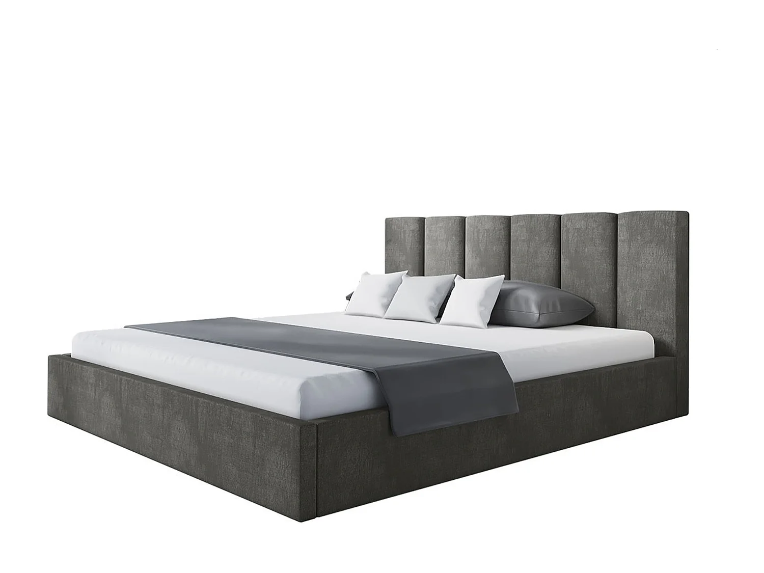 Lit rembourré TOKIO SLIM avec tête de lit, 120 x 200 cm, lit double avec coffre de rangement et sommier à lattes en bois, couleur : gris, tissu velours