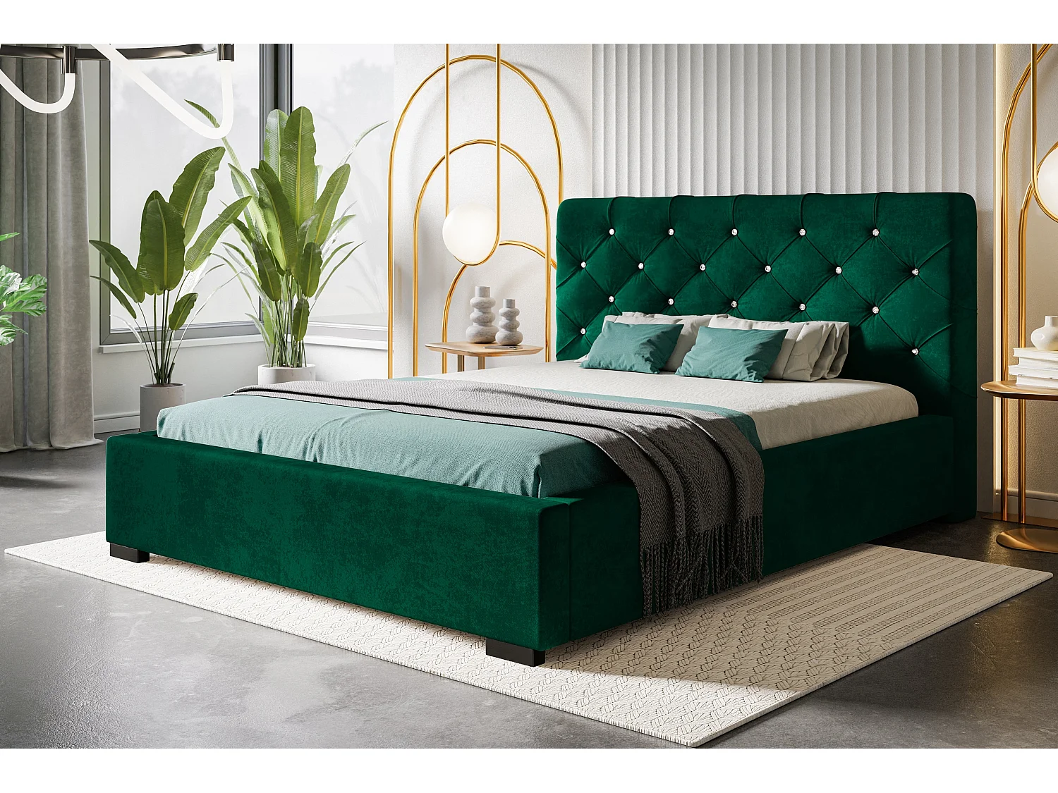 Lit rembourré Boston avec tête de lit, 140x200 cm, lit double avec coffre de rangement et sommier à lattes en bois, similicuir, couleur : blanc