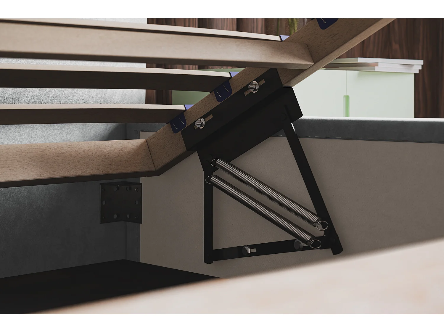 Lit rembourré LIZBONA SLIM avec tête de lit, 140 x 200 cm, lit double avec coffre de rangement et sommier à lattes en bois, couleur : beige, tissu velours