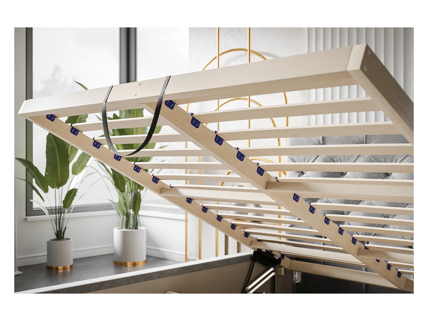 Lit rembourré Boston avec tête de lit, 140x200 cm, lit double avec coffre de rangement et sommier à lattes en bois, tissu velours, couleur : bleu foncé