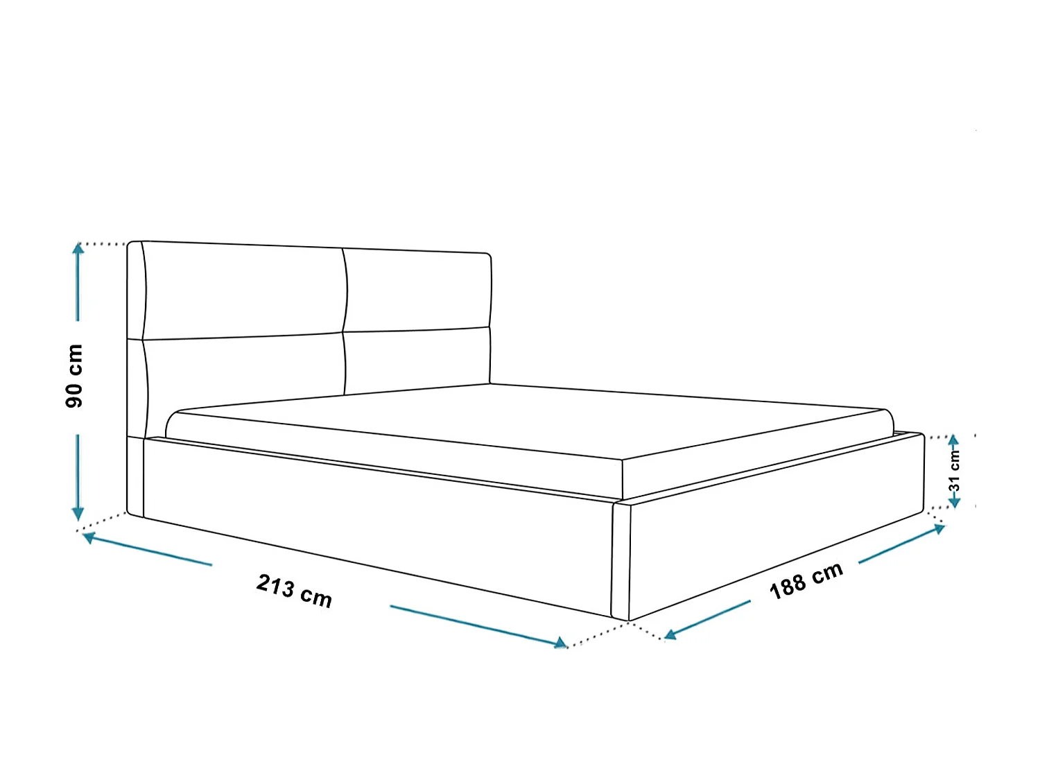 Lit rembourré LIZBONA SLIM avec tête de lit, 180 x 200 cm, lit double avec coffre de rangement et sommier à lattes en bois, couleur : gris, tissu velours