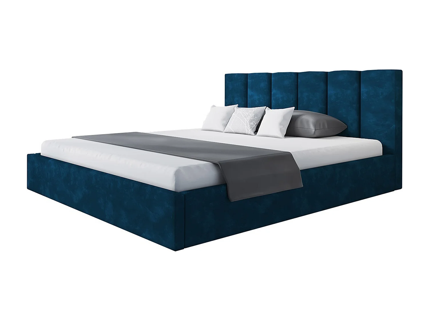Lit rembourré TOKIO SLIM avec tête de lit, 120x200 cm, avec coffre de rangement et sommier à lattes en bois, couleur: bleu foncé, tissu velours