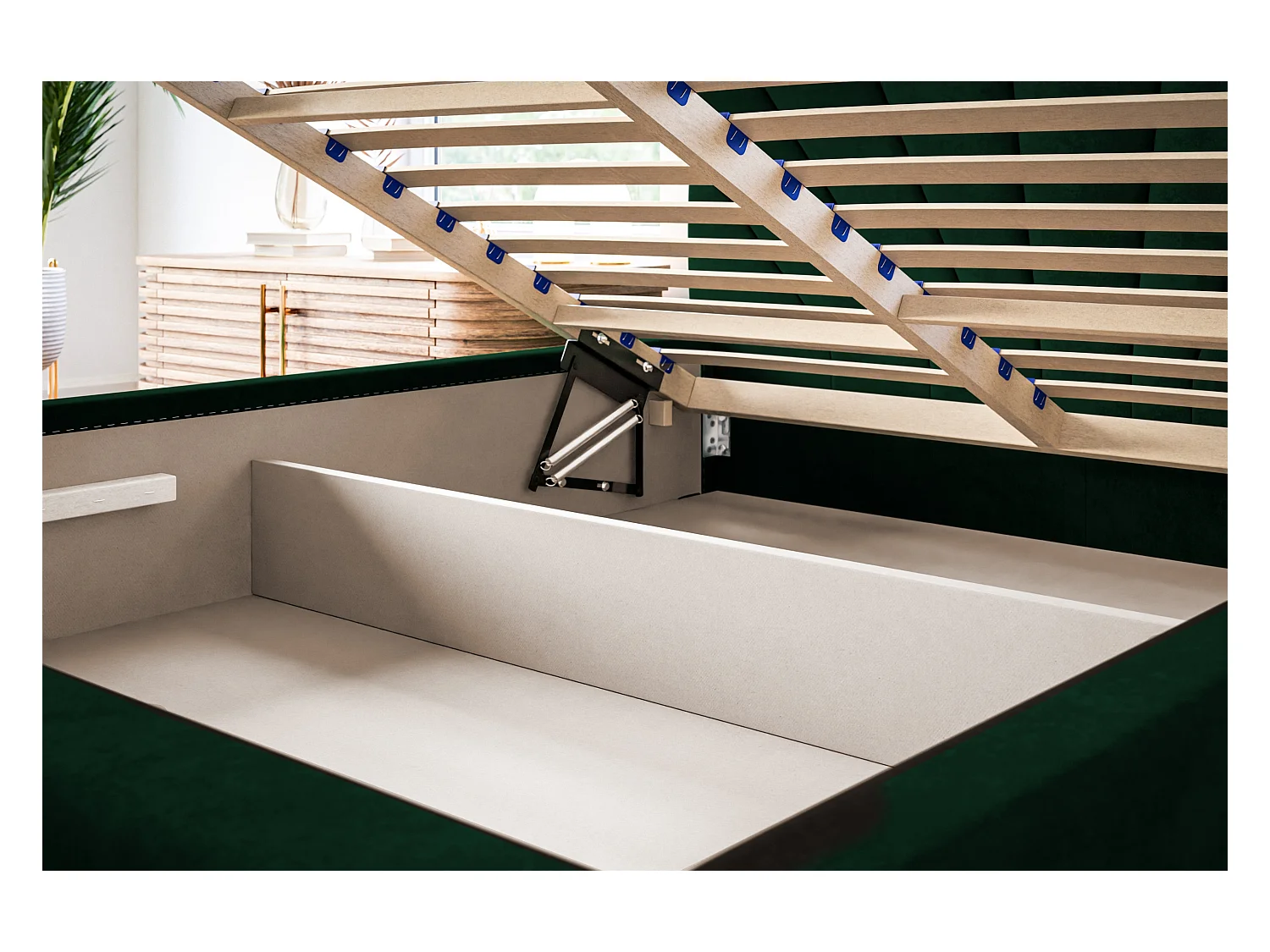 Lit rembourré Denver avec tête de lit, 160x200 cm, lit double avec coffre de rangement et sommier à lattes en bois, tissu velours, couleur : rose