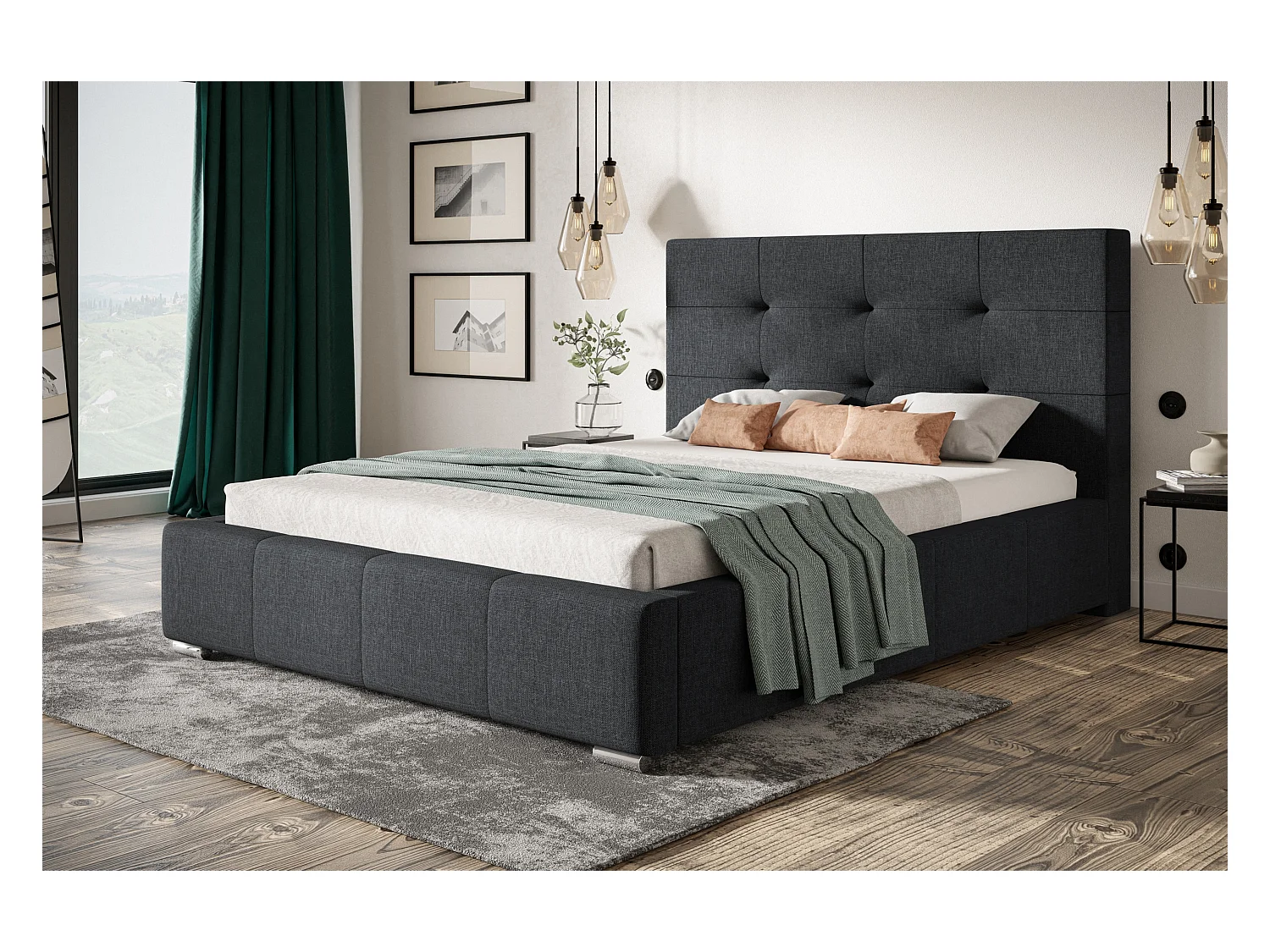 Lit rembourré Oslo avec tête de lit, 160x200 cm, lit double avec coffre de rangement et sommier à lattes en bois, similicuir, couleur : blanc