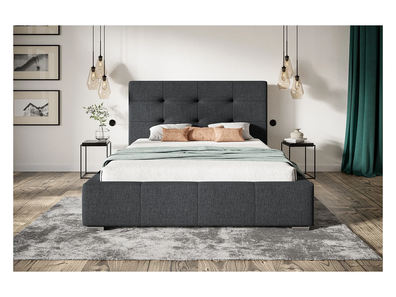 Lit rembourré Oslo avec tête de lit, 160x200 cm, lit double avec coffre de rangement et sommier à lattes en bois, similicuir, couleur : blanc