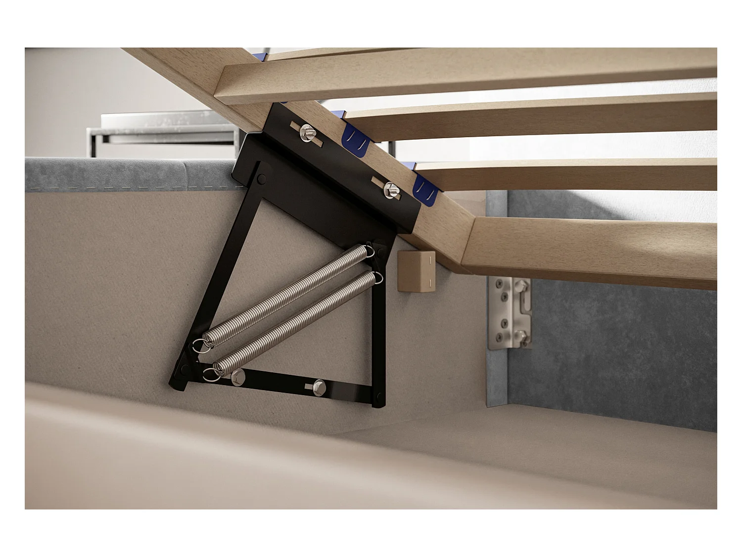 Lit rembourré Oslo avec tête de lit, 160x200 cm, lit double avec coffre de rangement et sommier à lattes en bois, similicuir, couleur : blanc