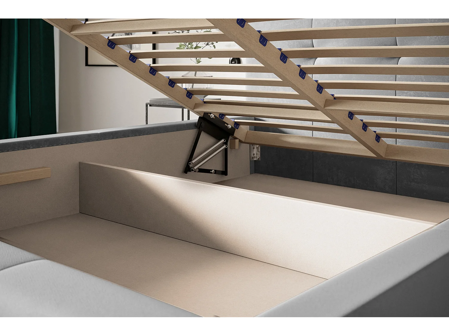 Lit rembourré Oslo avec tête de lit, 160x200 cm, lit double avec coffre de rangement et sommier à lattes en bois, similicuir, couleur : blanc