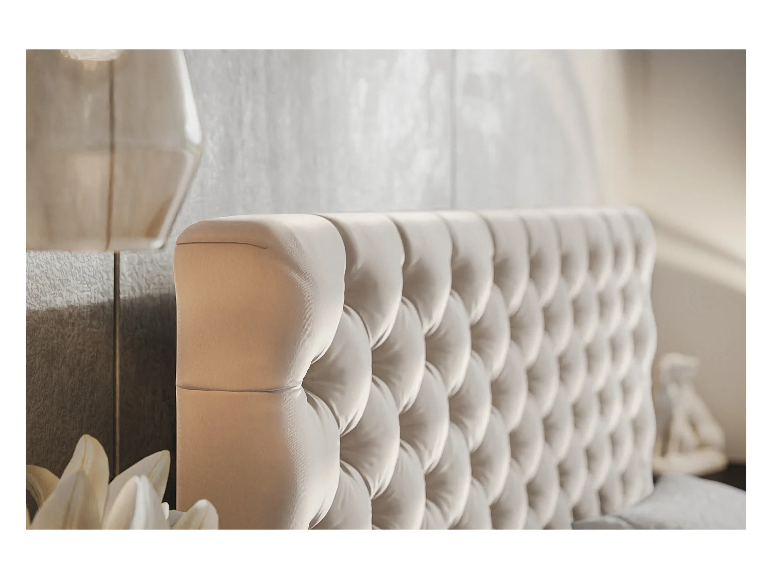 Lit rembourré MIAMI SLIM avec tête de lit, 180 x 200 cm, lit double avec coffre de rangement et sommier à lattes en bois, couleur : beige, tissu velours