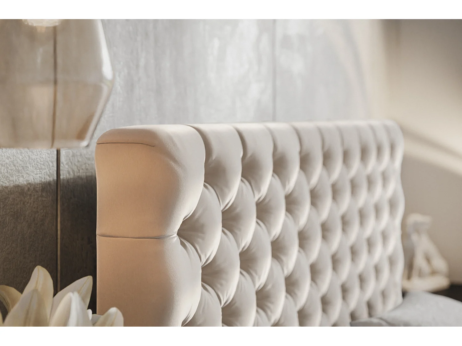 Lit rembourré MIAMI SLIM avec tête de lit, 180 x 200 cm, lit double avec coffre de rangement et sommier à lattes en bois, couleur : beige, tissu velours