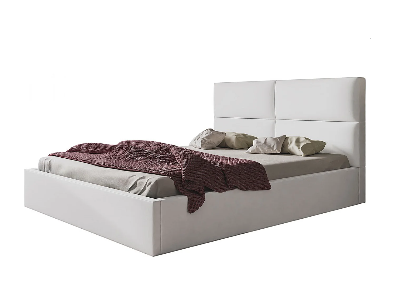 Lit rembourré LIZBONA SLIM avec tête de lit, 160 x 200 cm, lit double avec coffre de rangement et sommier à lattes en bois, couleur : gris clair, tissu velours