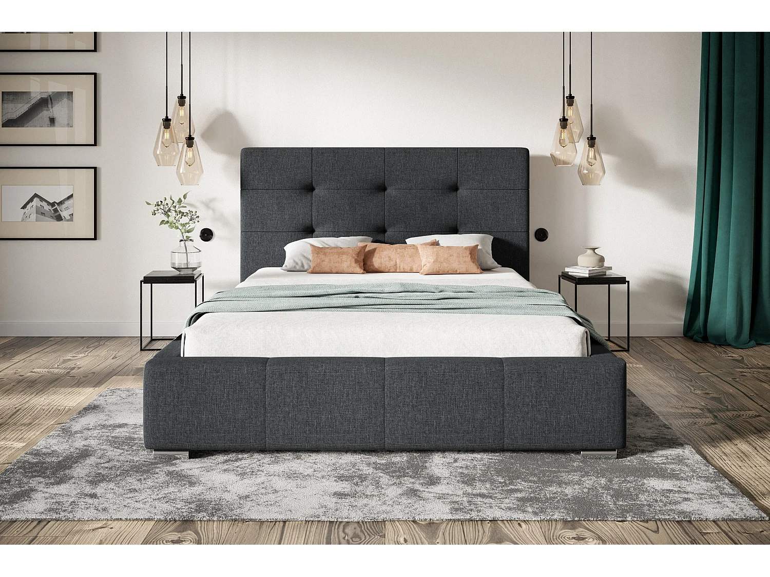 Lit rembourré Oslo avec tête de lit, 180x200 cm, lit double avec coffre de rangement et sommier à lattes en bois, similicuir, couleur : blanc