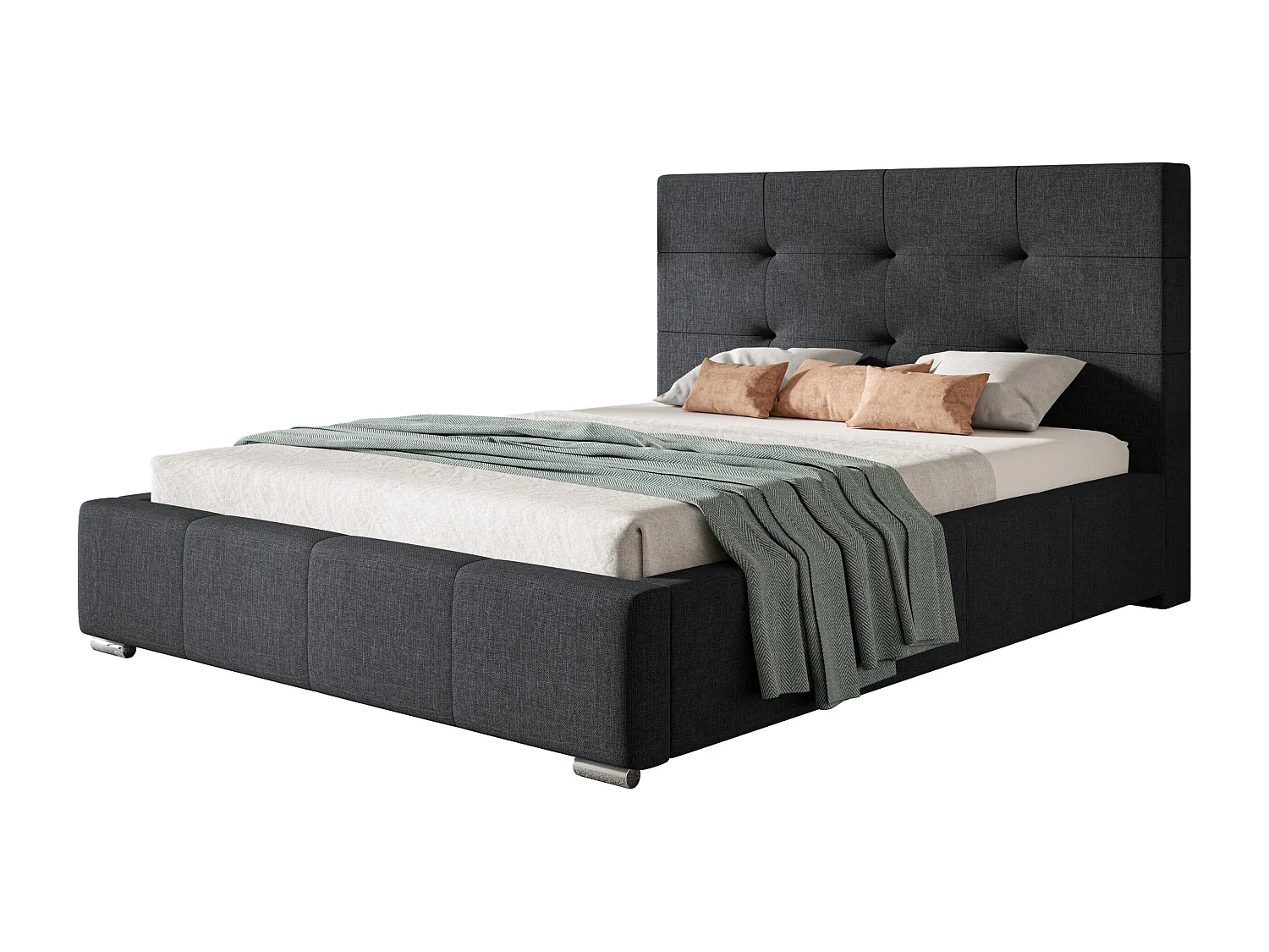 Lit rembourré Oslo avec tête de lit, 180x200 cm, lit double avec coffre de rangement et sommier à lattes en bois, similicuir, couleur : blanc