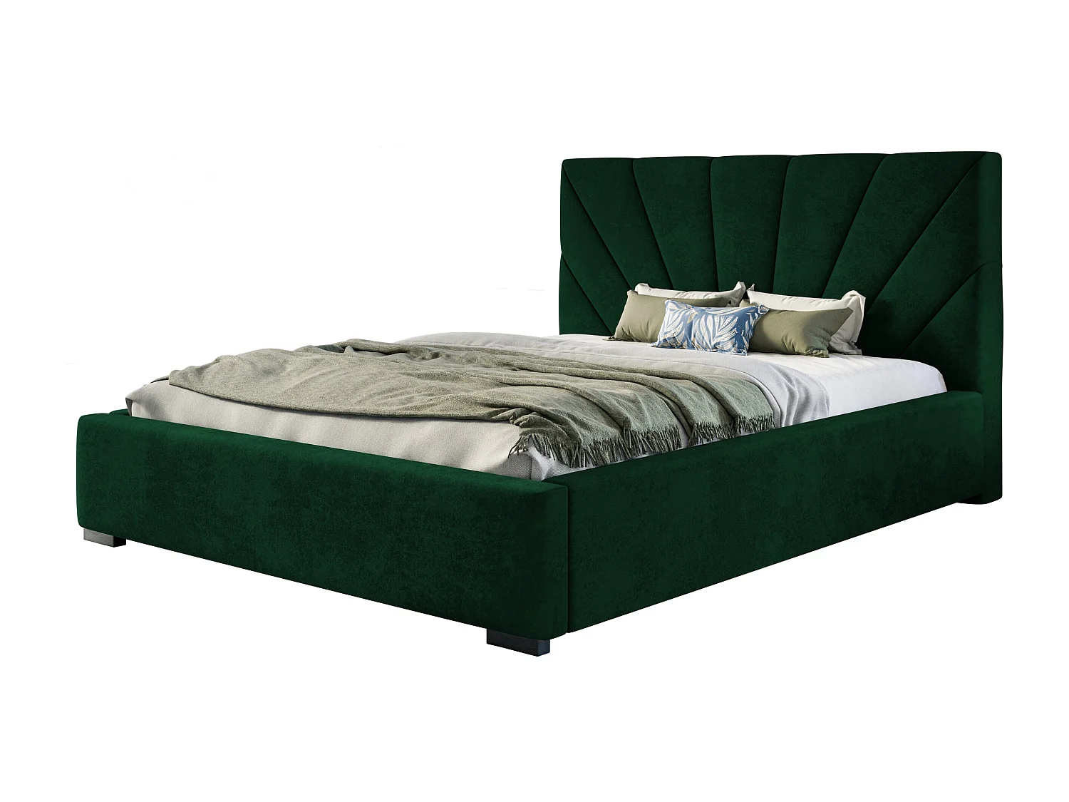 Lit rembourré Denver avec tête de lit, 160x200 cm,  avec coffre de rangement et sommier à lattes en bois, tissu velours, couleur: vert