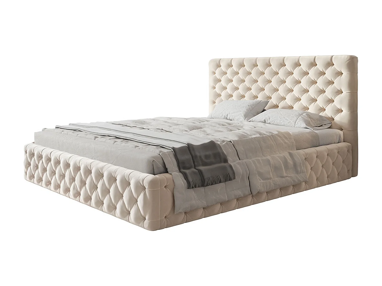 Lit rembourré MIAMI SLIM avec tête de lit, 120 x 200 cm, lit double avec coffre de rangement et sommier à lattes en bois, couleur : beige, tissu velours