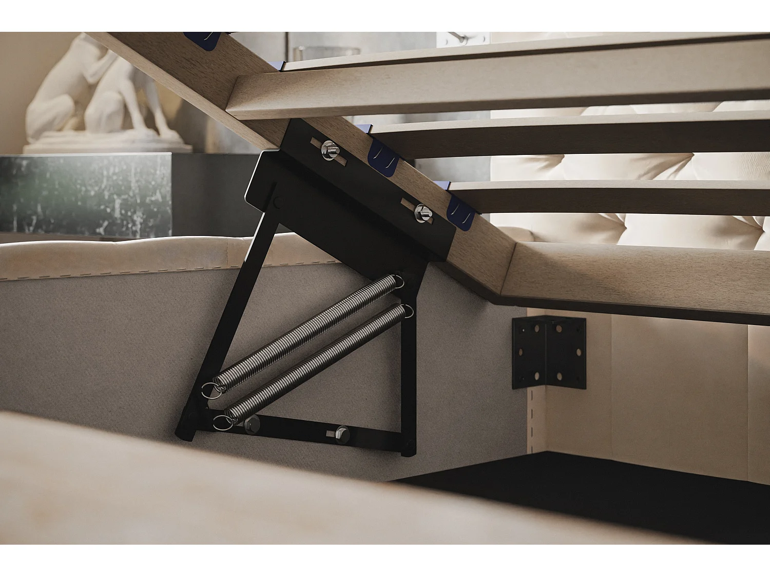 Lit rembourré MIAMI SLIM avec tête de lit, 120 x 200 cm, lit double avec coffre de rangement et sommier à lattes en bois, couleur : beige, tissu velours