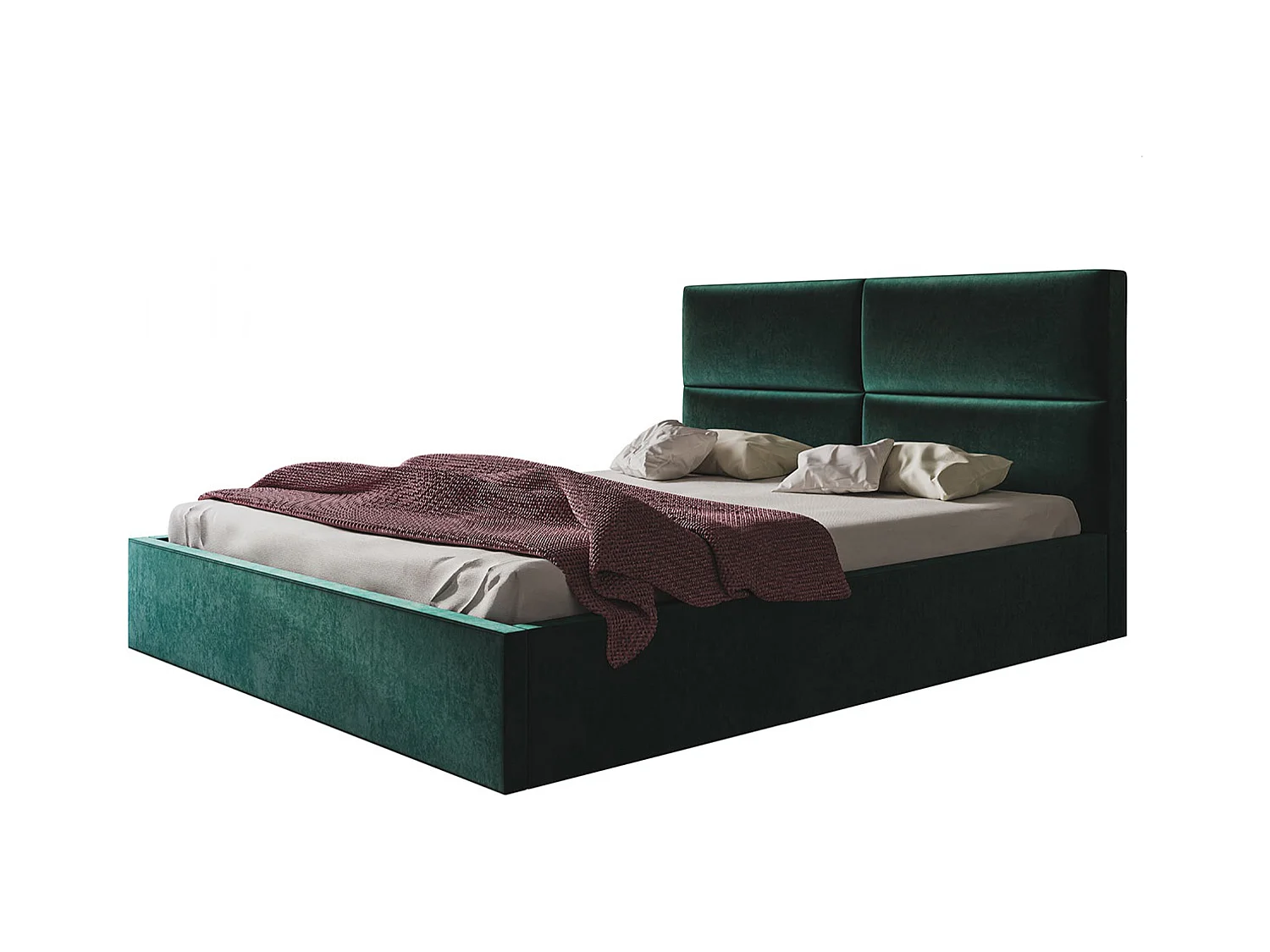 Lit rembourré LIZBONA SLIM avec tête de lit, 180 x 200 cm, lit double avec coffre de rangement et sommier à lattes en bois, couleur : vert, tissu velours