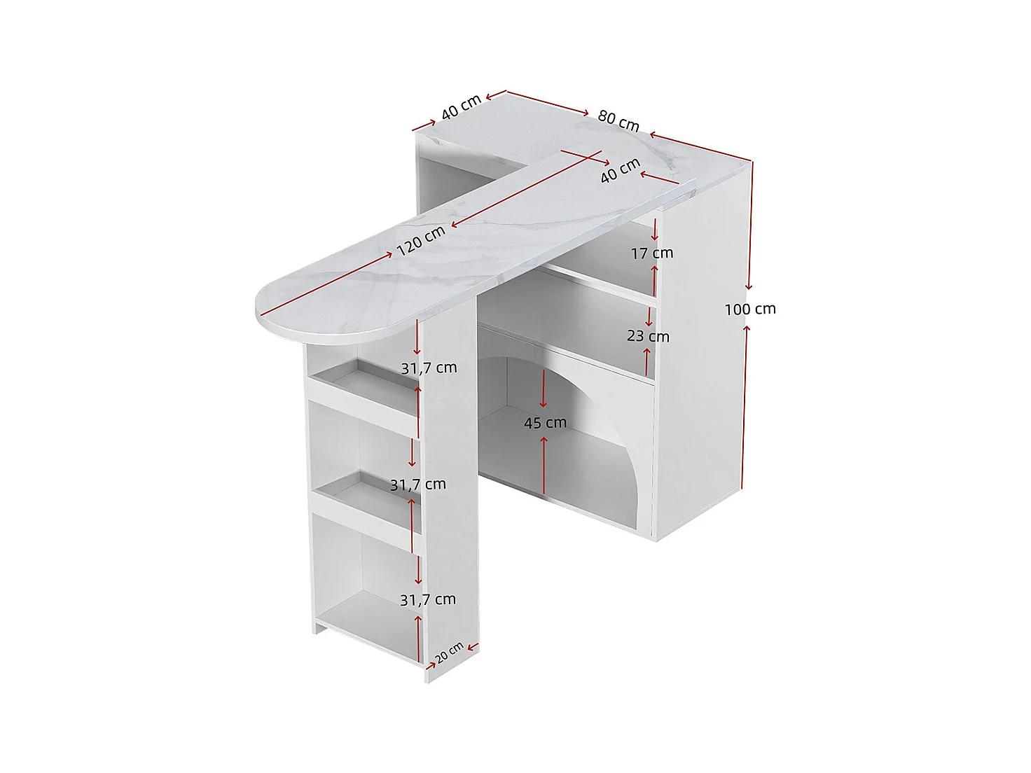 Table bar extensible pivotante espace animaux sans gamelle plateau marbre blanc