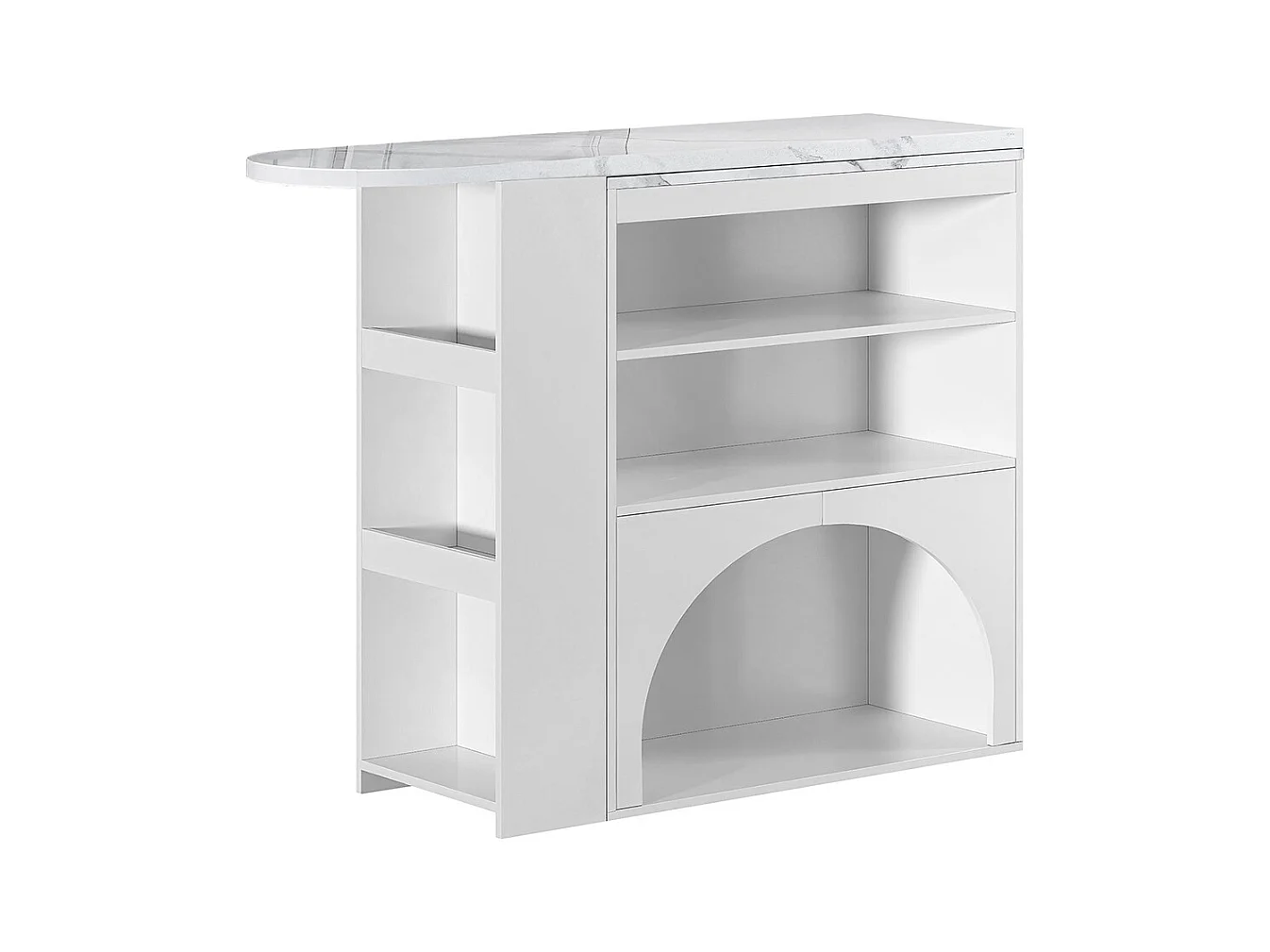 Table bar extensible pivotante espace animaux sans gamelle plateau marbre blanc