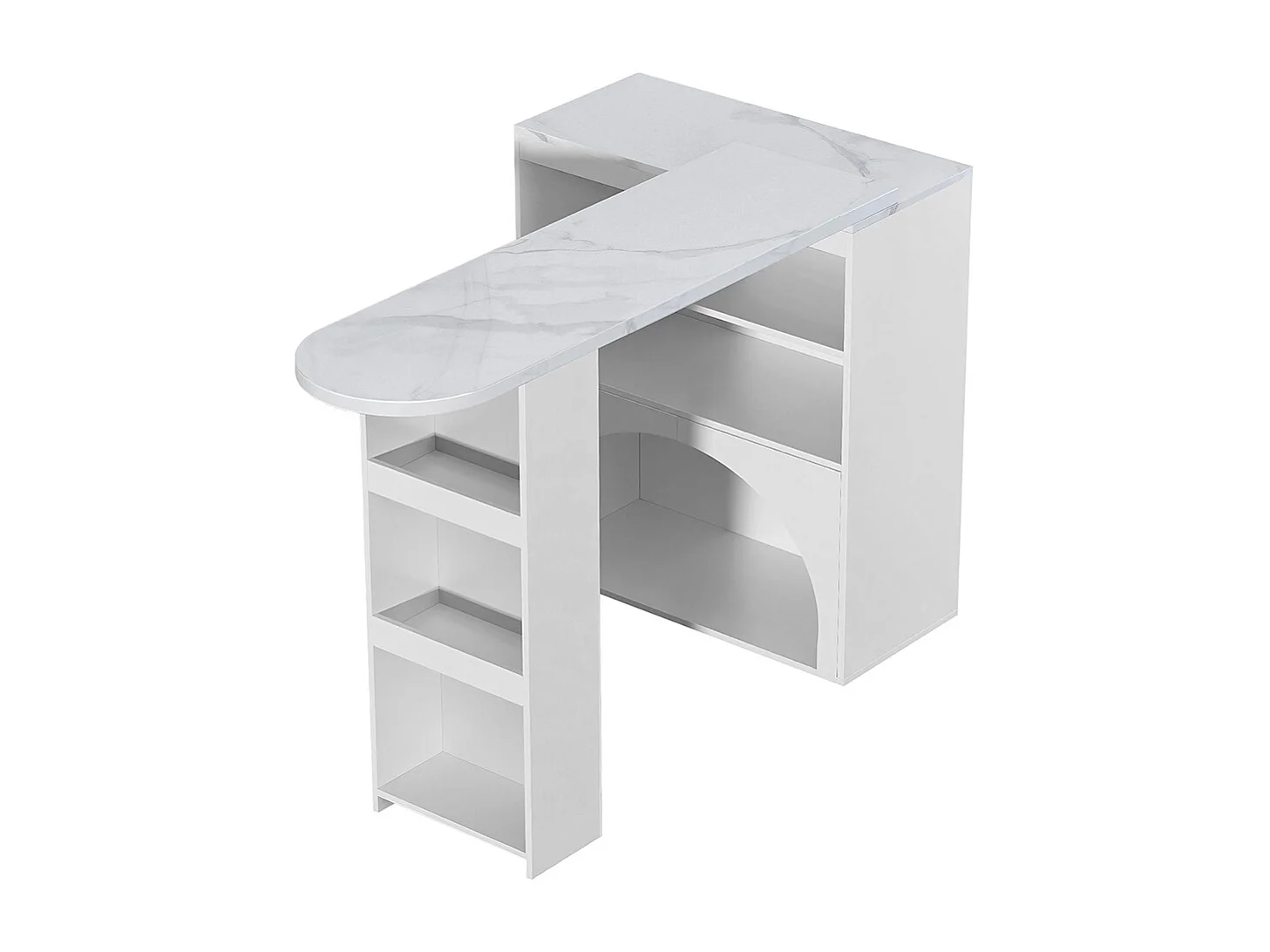 Table bar extensible pivotante espace animaux sans gamelle plateau marbre blanc