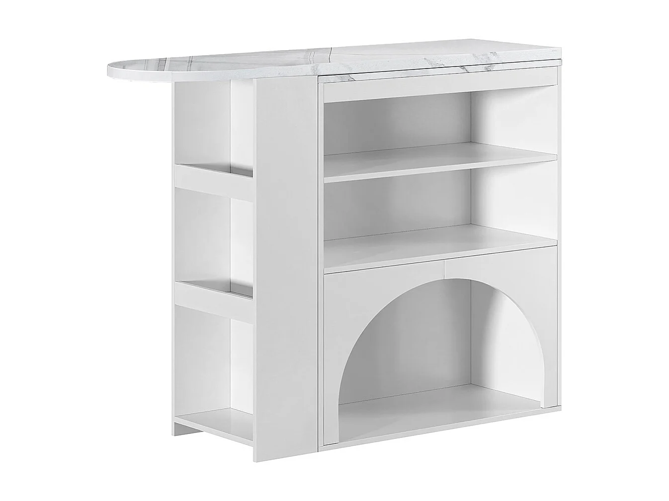 Table bar extensible pivotante espace animaux sans gamelle plateau marbre blanc