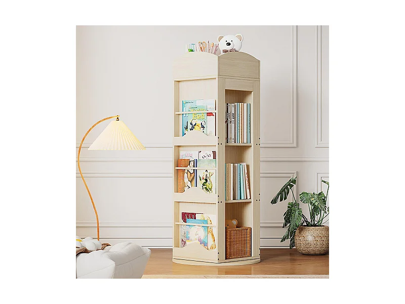 Bibliothèque pivotante étagère pied rotation 360° rangement enfants adultes 4 étagères
