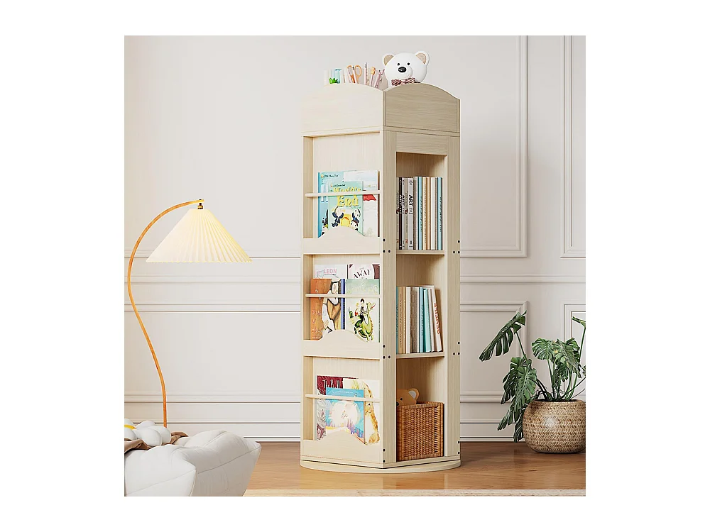 Bibliothèque pivotante étagère pied rotation 360° rangement enfants adultes 4 étagères
