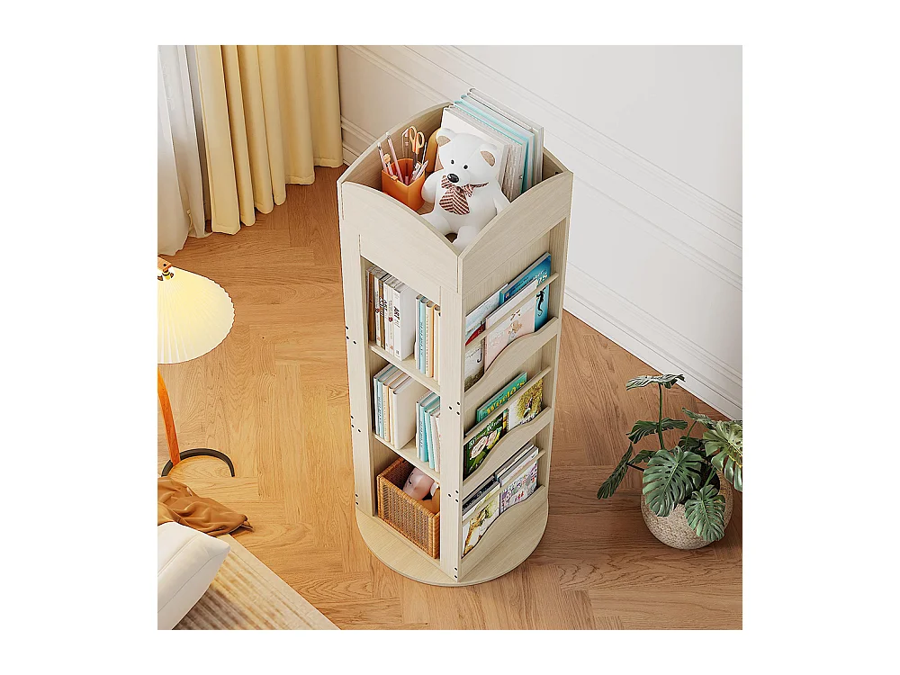 Bibliothèque pivotante étagère pied rotation 360° rangement enfants adultes 4 étagères