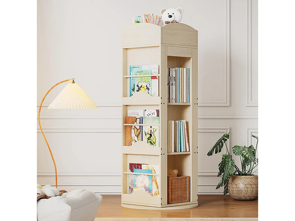 Bibliothèque pivotante étagère pied rotation 360° rangement enfants adultes 4 étagères