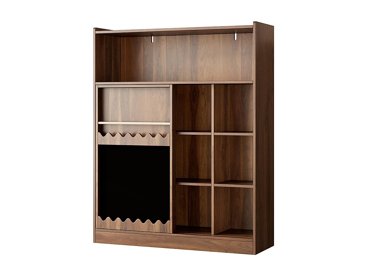 Bibliothèque tableau portes coulissantes rangement livres 9 compartiments noyer