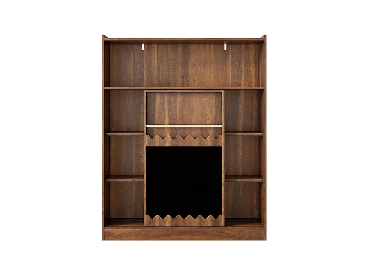 Bibliothèque tableau portes coulissantes rangement livres 9 compartiments noyer