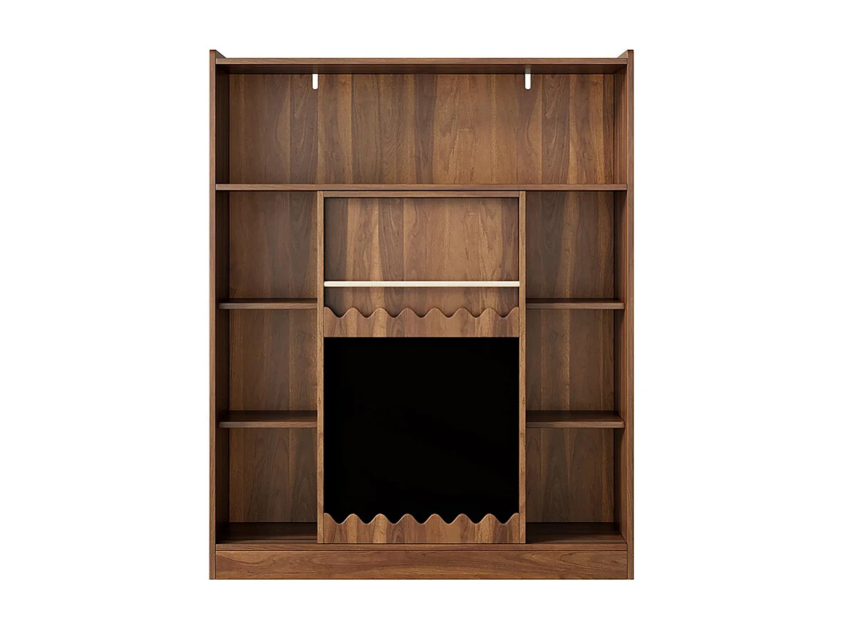 Bibliothèque tableau portes coulissantes rangement livres 9 compartiments noyer